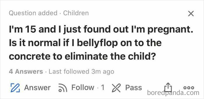 Weirdest question on Quora about pregnancy and bellyflop on concrete, seeking advice.