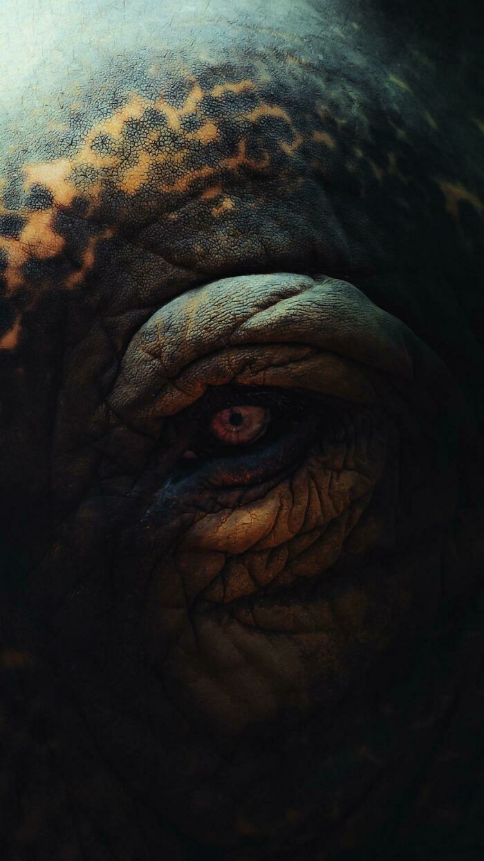 Close-up photo of an elephant's textured skin and eye, showcasing beautiful wildlife details.