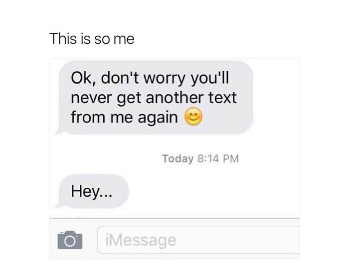 Text message meme humorously depicting modern dating dynamics with contradictory texts.