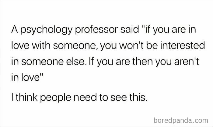 Psychology quote meme about love and interest, highlighting dating truths.