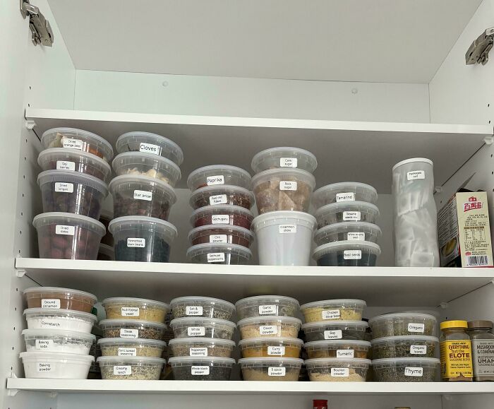 Organized pantry shelves with labeled containers showcasing neat results of next-level organization.
