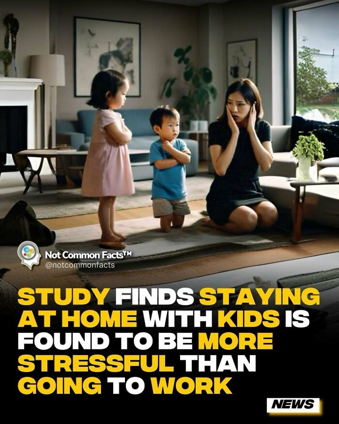 Woman stressed at home with children, illustrating world curiosity about parenting stress study outcome.
