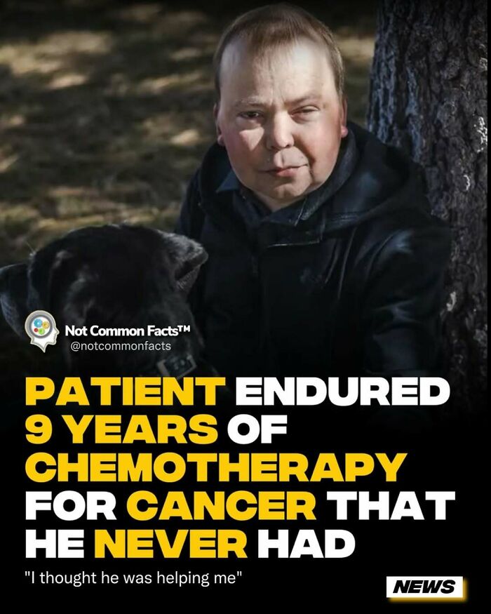 Man with a dog sitting under a tree, highlighting a surprising fact about a misdiagnosis and unnecessary chemotherapy.