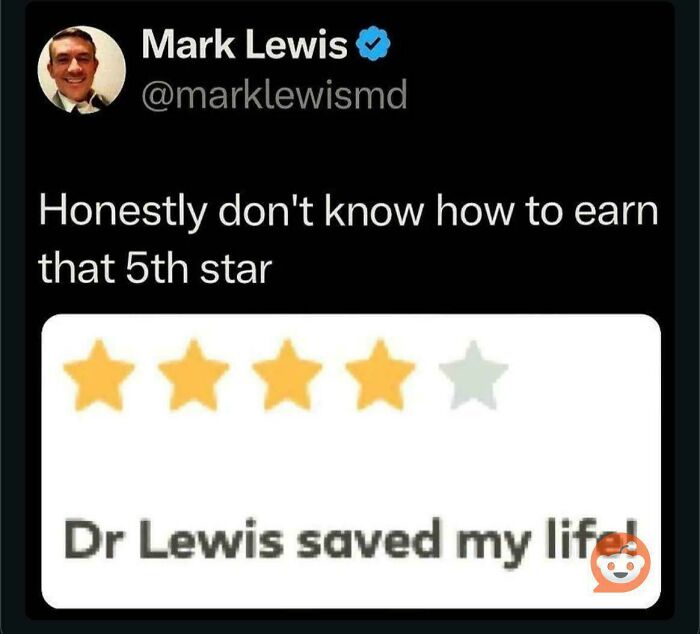 Four-star review with humorous comment about earning the fifth star, related to funny online reviews.