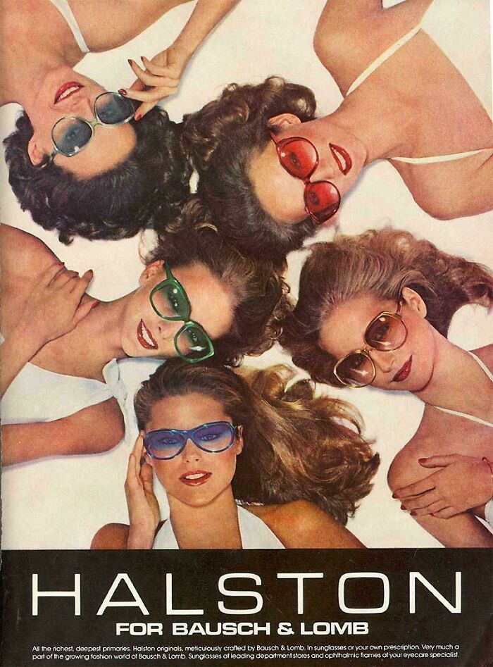 Women in various sunglasses, showcasing 80s fashion trends, lying together and smiling, representing vintage style.