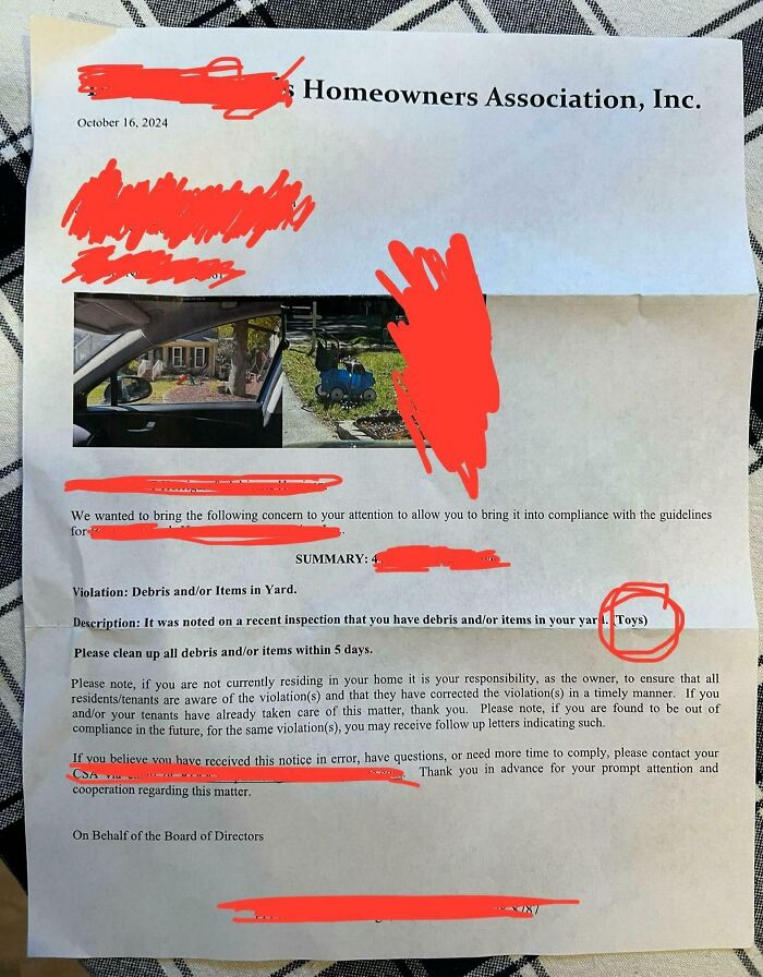 Violation: You Have Debris And/Or Items In Your Yard. (Toys)
