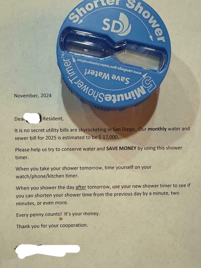 Who Else Got These 5-Minute Shower Timers From Their Hoa?