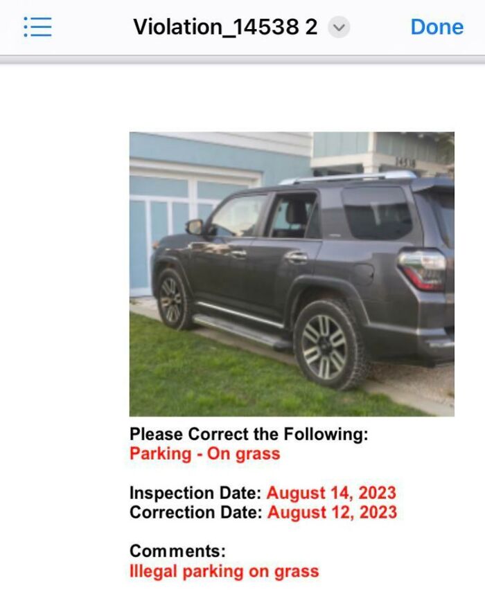 Hoa Violation For Parking On Grass