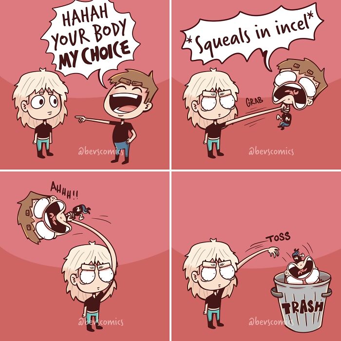 Comic about mental health and relationships, featuring characters interacting humorously on a red background.