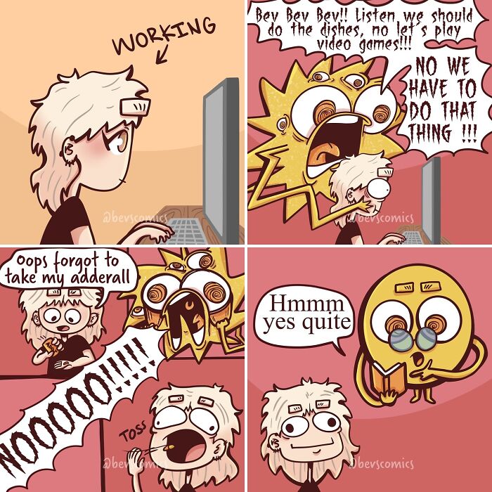 Comic about mental health and everyday realities featuring a character overwhelmed by tasks and a calm response.