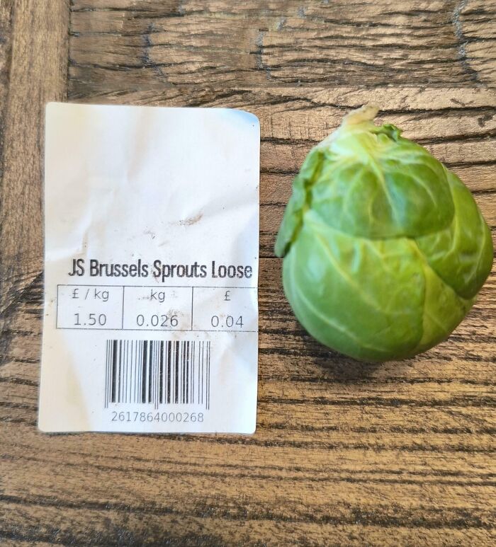 Brussels sprout next to price tag showing funny online shopping fail.