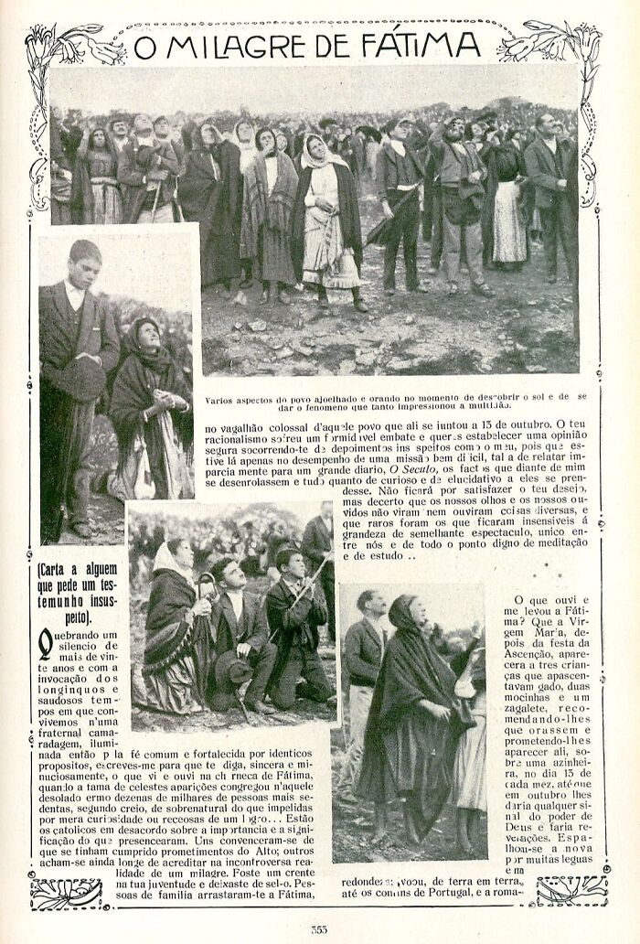 Old newspaper showing people witnessing the Miracle of Fatima, a significant Weird Unsolved Mystery event in history.