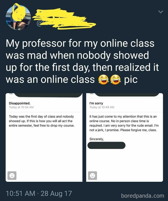 Funny email exchange showing hilarious misunderstandings about an online class.