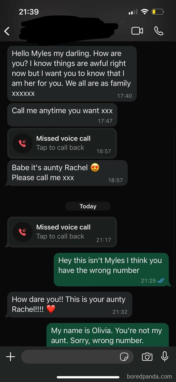 Unhinged wrong number texts about mistaken identity and missed calls.