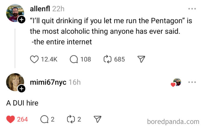 Screenshot of a social media post showing a humorous sentence likely unique to the person who wrote it.