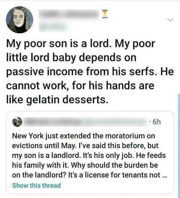 Screenshot of a humorous social media post featuring a unique sentence about a lord and passive income.
