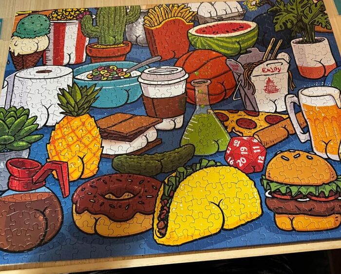 Puzzle featuring funny Amazon finds like food items and random objects.