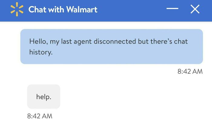 Chat support replies with disconnected agent and minimal response, showcasing an infuriating conversation.