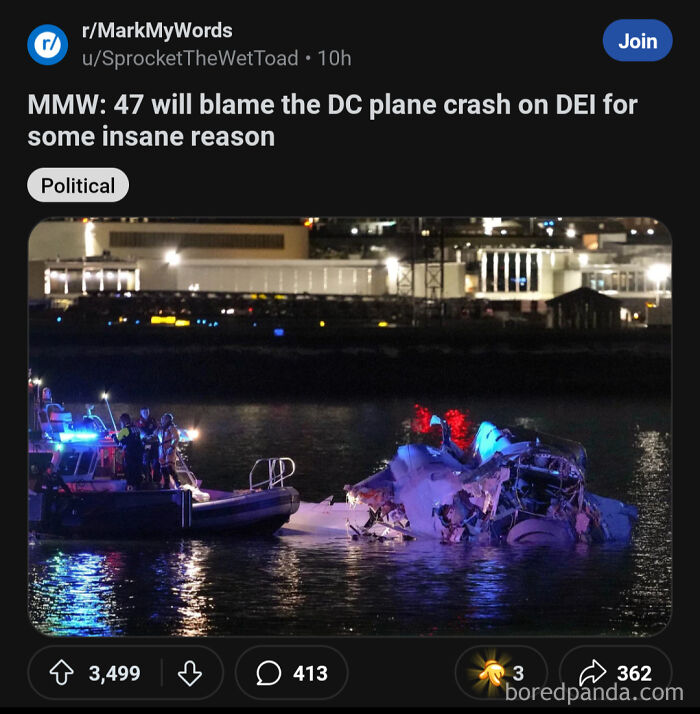 Rescue boat near a crashed plane wreckage in water at night, city lights in the background, capturing a prediction that came true.