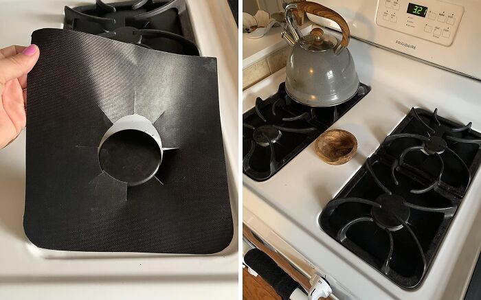 Stovetop protector installation for home DIY projects by not-handy people, showcasing easy kitchen maintenance.