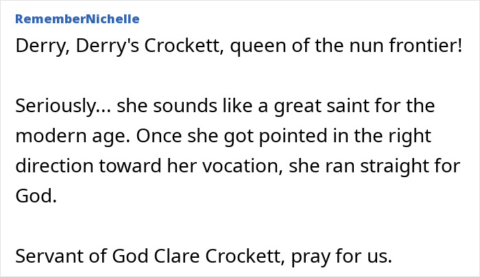 Text about Clare Crockett, actress turned nun, possibly becoming a saint. Text about Clare Crockett, actress turned nun, possibly becoming a saint.