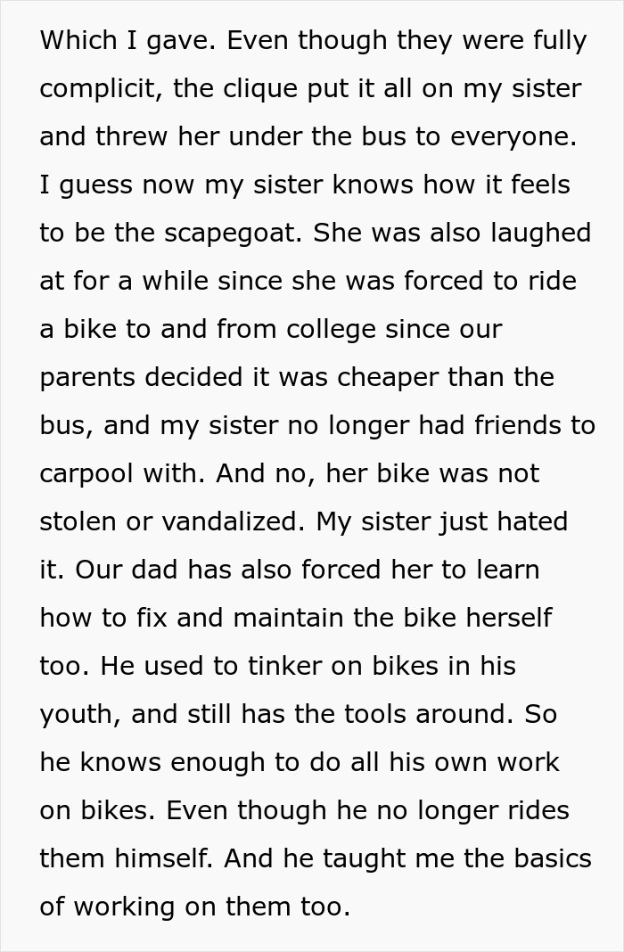 Text about a girl facing consequences after taking her brother's bike, following a family disagreement. Text about a girl facing consequences after taking her brother's bike, following a family disagreement.