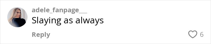 "Comment from fan page expressing admiration for Adele. "Comment from fan page expressing admiration for Adele.