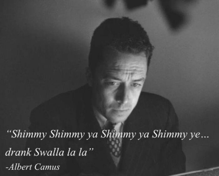 A man in black and white photo with humorous text, showcasing one of the funny memes from a popular IG page.