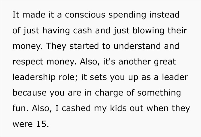 Text discussing conscious spending and leadership roles in children's financial education. Text discussing conscious spending and leadership roles in children's financial education.
