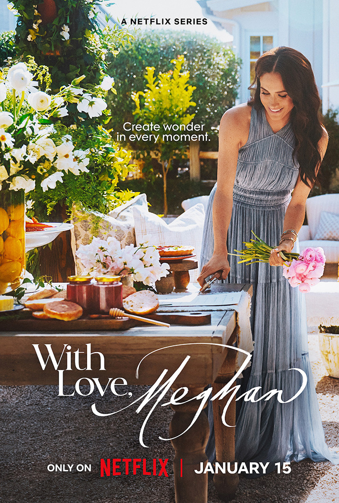 Meghan Markle in a garden setting, promoting her Netflix lifestyle series.