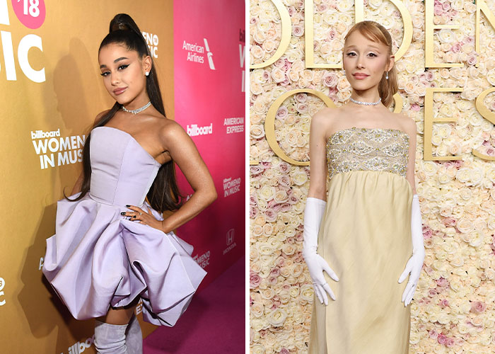 Celebrities at the Golden Globes showcasing stunning weight loss transformations in elegant dresses.