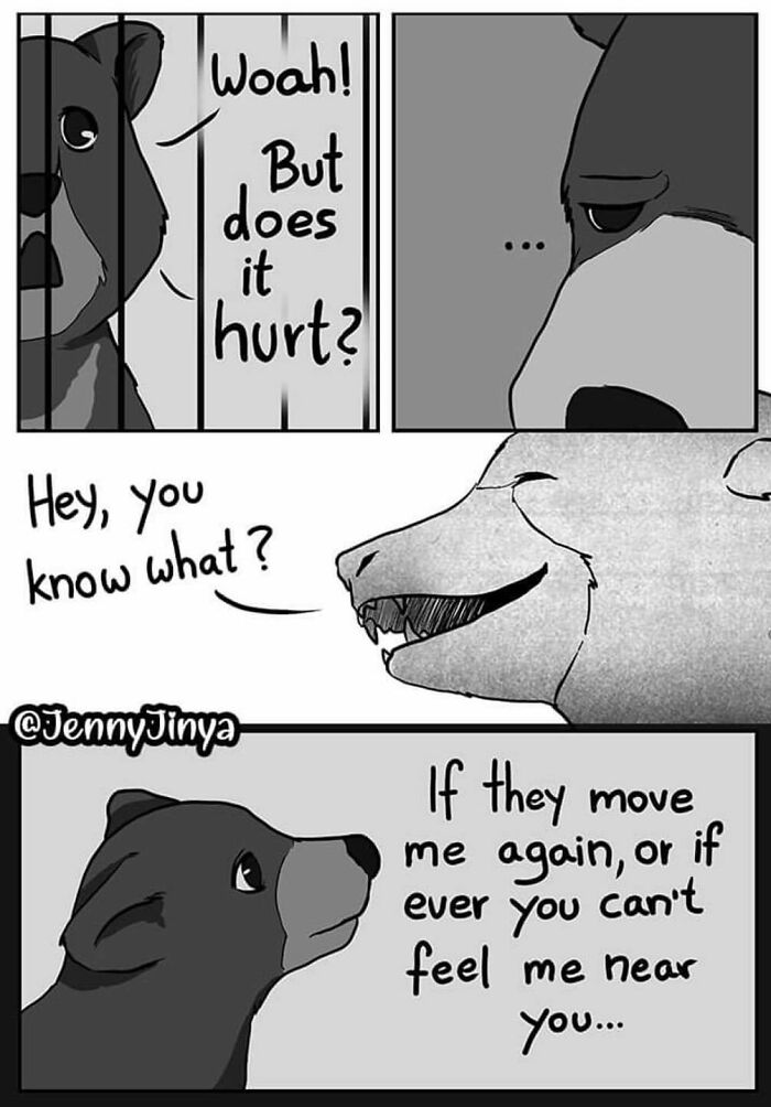 Emotional animal comic depicting a touching conversation between two bears in monochrome. Emotional animal comic depicting a touching conversation between two bears in monochrome.