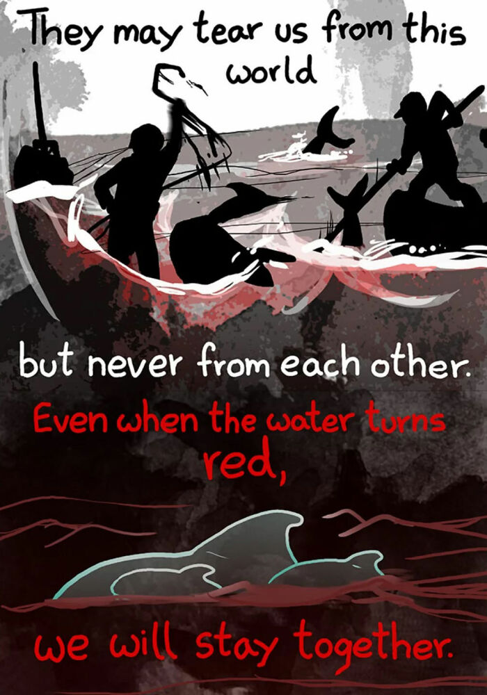 Emotional animal comic featuring silhouetted figures at sea and sentimental text about unity and separation. Emotional animal comic featuring silhouetted figures at sea and sentimental text about unity and separation.