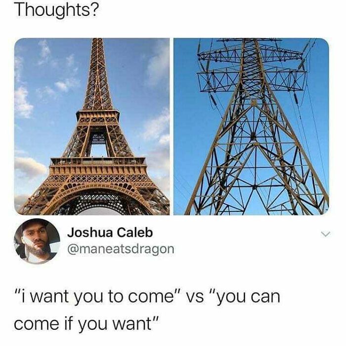 Eiffel Tower vs electricity tower meme reflecting Tinder in your 30s dating experiences.