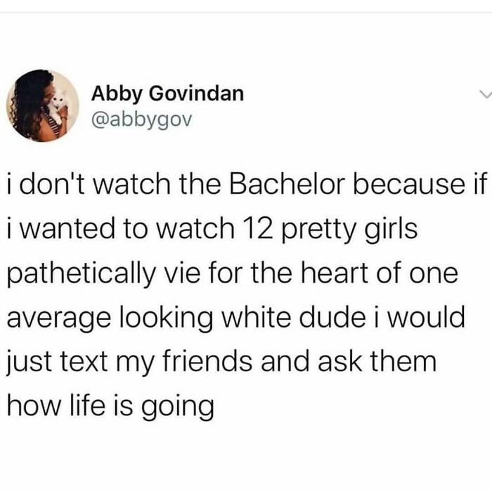 Tweet humorously commenting on dating shows, reflecting challenges of Tinder in your 30s.