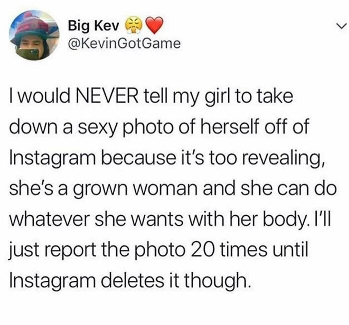 Dating meme showing a humorous comment about social media and personal choices.