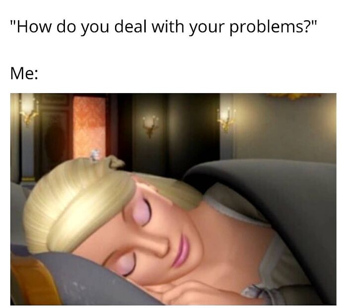 Sleeping character illustrating introvert meme humor.