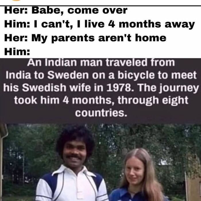 Meme about Tinder in your 30s, showing a man's long journey to meet his wife, highlighting dating struggles.