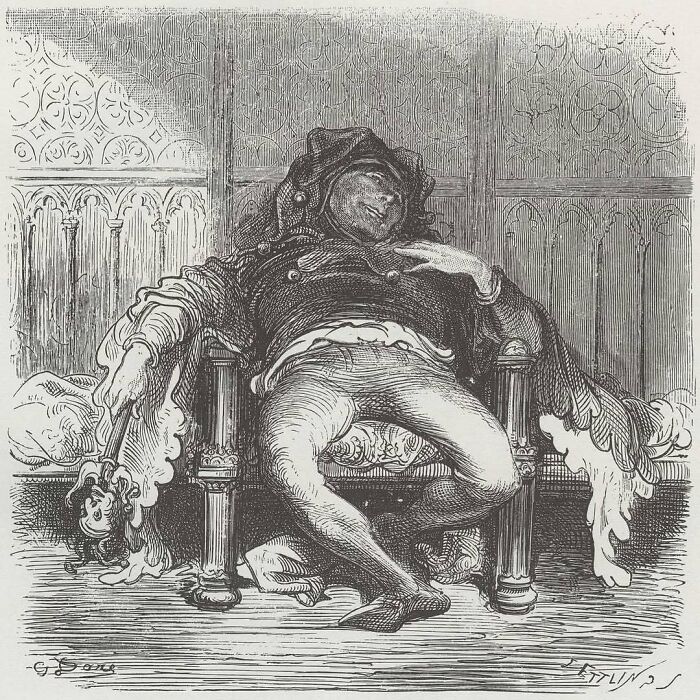 Engraving of a historical figure in medieval attire, reclining on an ornate chair, illustrating "History Cool Kids".