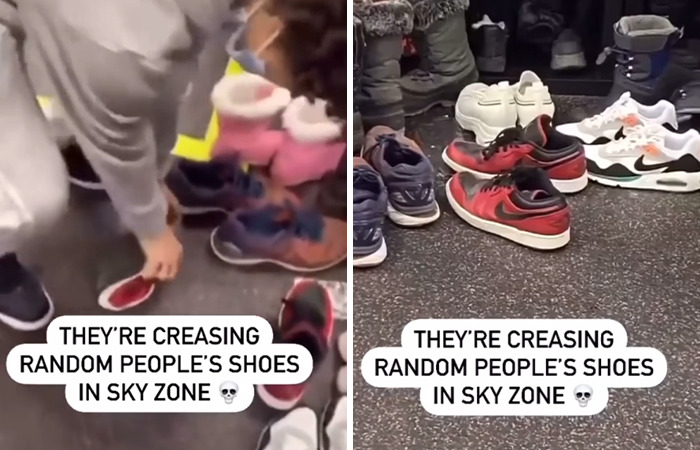 People creasing shoes at Sky Zone, showcasing outrageous influencer behaviors.