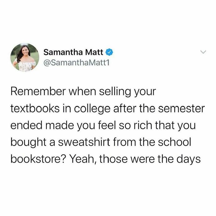Funny post about the millennial experience of selling college textbooks and feeling temporarily wealthy.