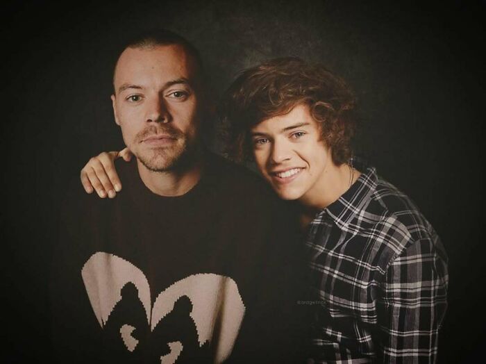 Celebrities photoshopped with their younger selves, showing an older man and his youthful version.