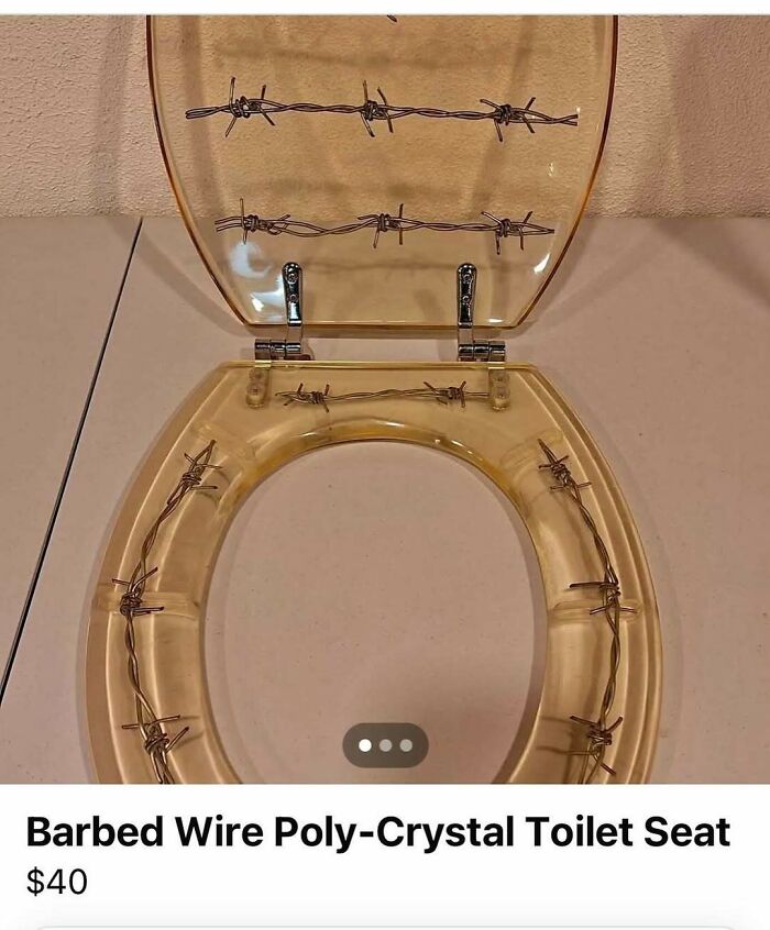 Barbed wire toilet seat listed on Facebook Marketplace, priced at $40.