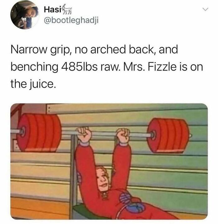 Cartoon character lifting heavy weights, a hilariously random meme to brighten your day.
