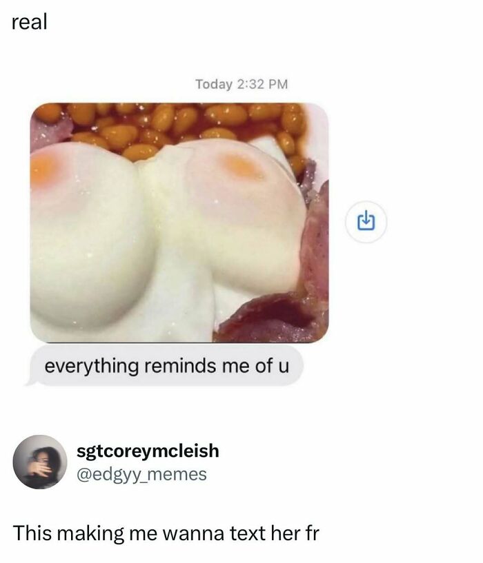 Silly and relatable meme showing eggs resembling a body, shared on a spicy memes Instagram page.