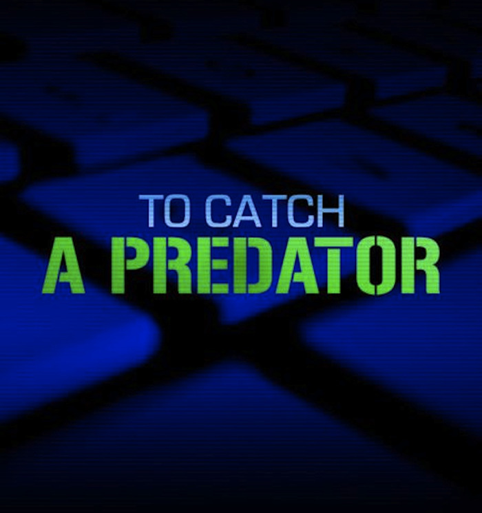 "Text 'To Catch a Predator' over a dark blue, blurred keyboard background.