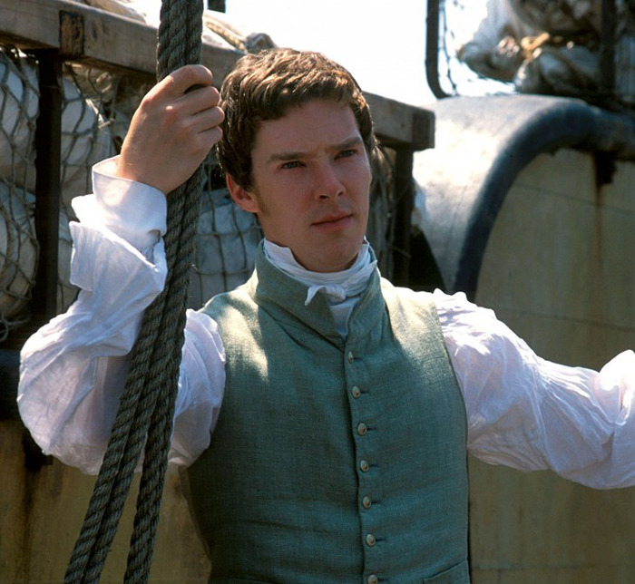 Benedict Cumberbatch in a ship setting, holding a rope and wearing period clothing on a scene from 'To the Ends of the Earth. Benedict Cumberbatch in a ship setting, holding a rope and wearing period clothing on a scene from 'To the Ends of the Earth.