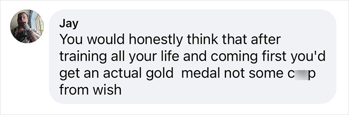 Text from a user expressing disappointment about Olympic medals quality.