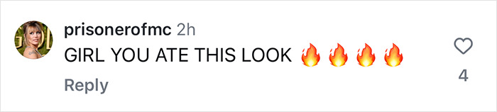 Comment praising Miley Cyrus' transformation with fire emojis.