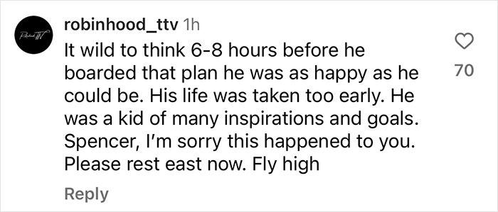 "Heartfelt message mourning teen skater before tragic plane crash.